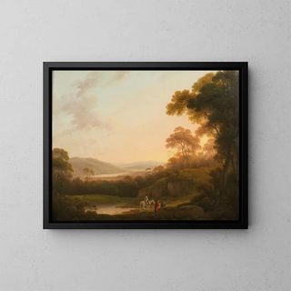 Un paysage à l'italienne avec des figures sur un chemin - John Rathbone — kehystetty taideteos seinällä