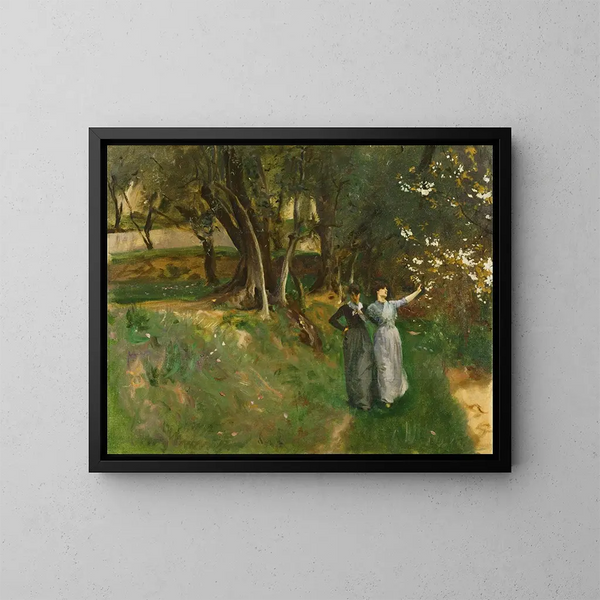 Maisema naisten kanssa etualalla - John Singer Sargent — kehystetty taideteos seinällä