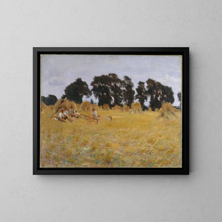 Repiäjistä lepäämässä viljapelissä - John Singer Sargent — kehystetty taideteos seinällä