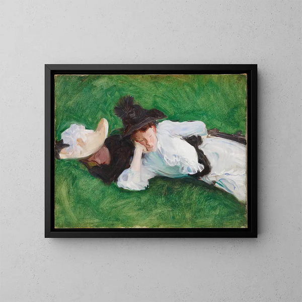 Kaksi tyttöä nurmikolla - John Singer Sargent — kehystetty taideteos seinällä