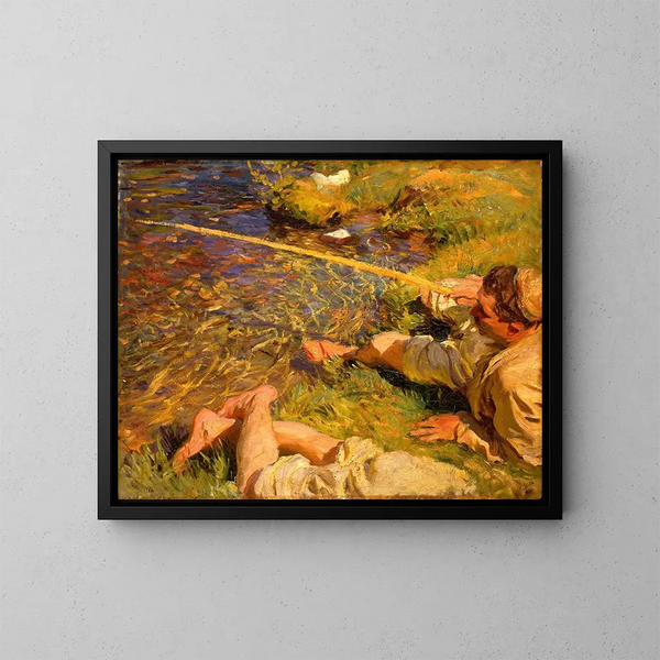 Val d'Aoste, un homme à la pêche - John Singer Sargent — kehystetty taideteos seinällä