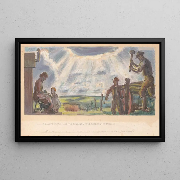 John Steuart Curry - The Homestead and the Building of the Barbed Wire Fences.webp