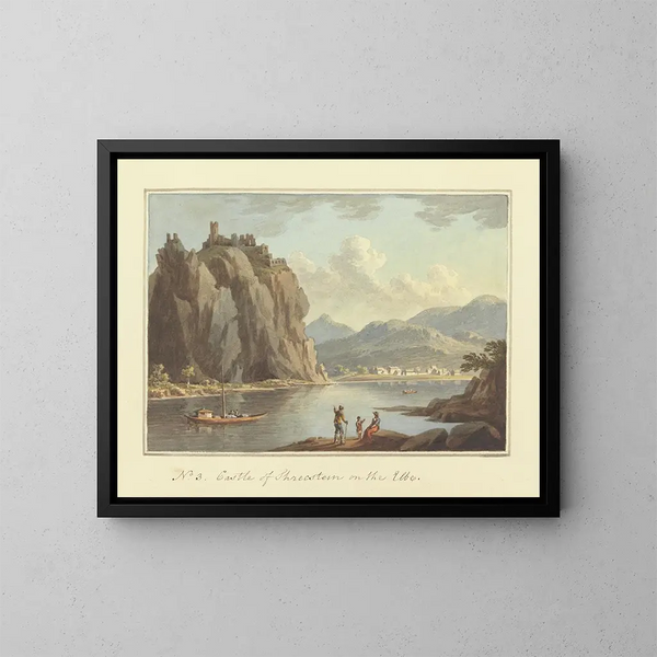 Château de Schrecstein sur l'Elbe - John Warwick Smith — kehystetty taideteos seinällä