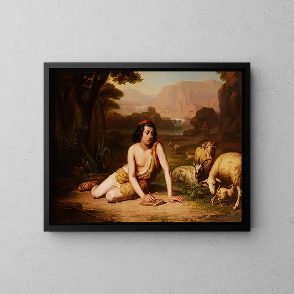 Giotto luonnostelemassa luonnosta - John William Godward — kehystetty taideteos seinällä