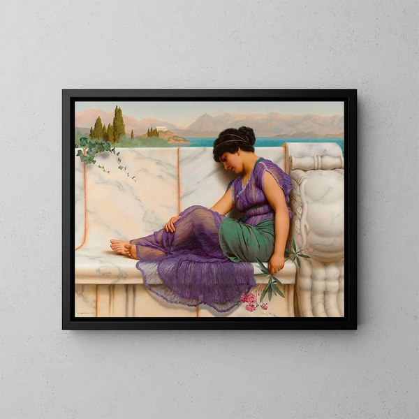 Rêves d'été oisifs - John William Godward — kehystetty taideteos seinällä