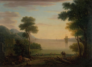 John Wootton - Classical Landscape with Figures and Animals Sunset.webp
