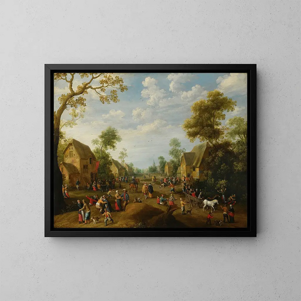 Une kermesse de village avec de nombreux paysans festoyant - Joost Cornelisz Droochsloot — kehystetty taideteos seinällä