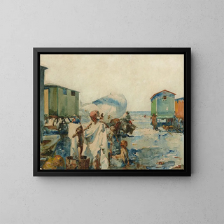 Jos Navarro y Llorens - Bathing on the Beach beside the Carts.webp