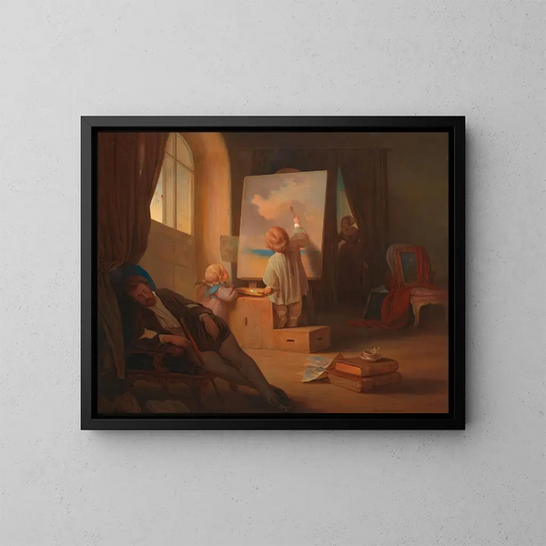 Le peintre endormi - Josef Danhauser — kehystetty taideteos seinällä