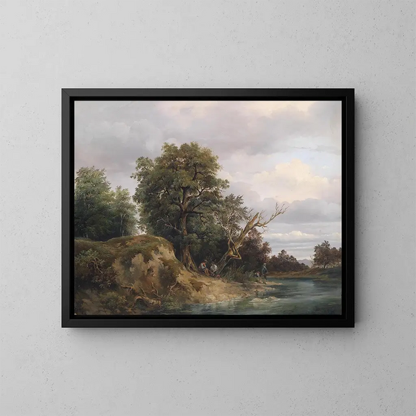 Pêcheur au bord de la rivière - Josef Feid — kehystetty taideteos seinällä
