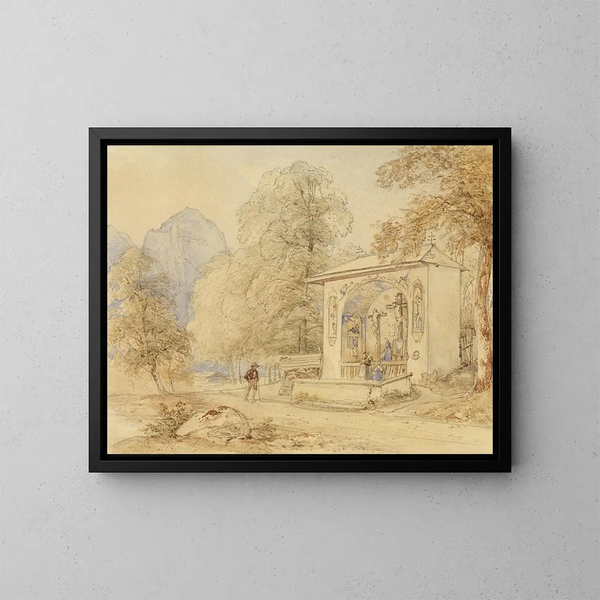 Pélerin et chapelle de Golgotha - Josef Höger — kehystetty taideteos seinällä