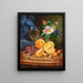 Nature morte avec des oranges, un verre à vin et des camélias dans un vase - Josef Lauer | Reproduction — kehystetty taideteos seinällä