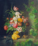 Nature morte avec des fleurs, un moineau et un rameau de vigne - Josef Lauer | Reproduction — näkymä teoksesta