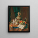 Nature morte avec une aiguière historiciste, une assiette de fruits et un journal - Josef Mansfeld — kehystetty taideteos seinällä