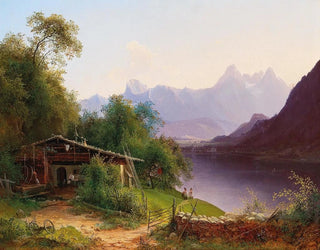 Josef Schwemminger - View over Lake Zell to the Steinernes Meer with Prielau Castle in the background.webp