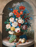 Une nature morte de fleurs à la manière des artistes néerlandais du XVIIe siècle La cathédrale Saint-Étienne au loin - Joseph August Satory — näkymä teoksesta