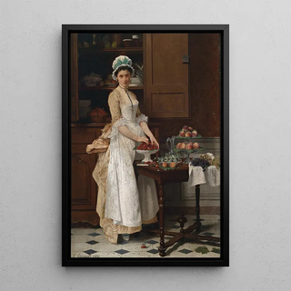Kirsikkatyttö - Joseph Caraud — kehystetty taideteos seinällä
