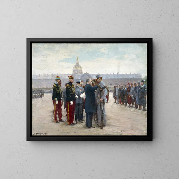 Remise de décorations sur la plaine des Invalides par le président Poincaré le 17 septembre 1915 - Joseph Félix Bouchor — kehystetty taideteos seinällä
