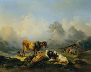Joseph Heicke - Alm mit Rindern.webp