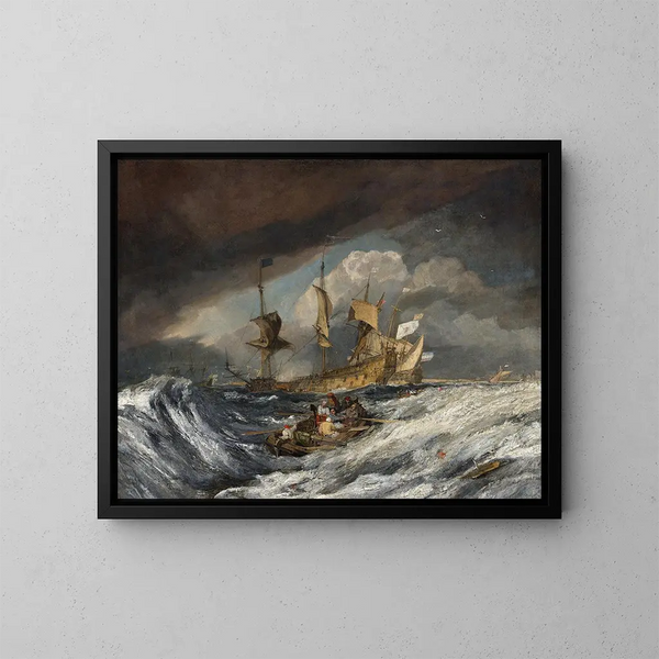 Bateaux transportant des ancres vers les vaisseaux de guerre néerlandais - Joseph Mallord William Turner — kehystetty taideteos seinällä