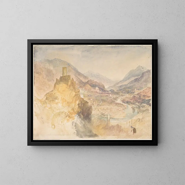 Le Val d'Aoste ja Château d'Argent ylhäältä Villeneuvesta katsottuna - Joseph Mallord William Turner — kehystetty taideteos seinällä