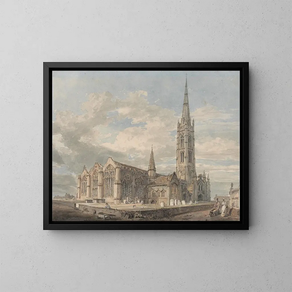 Vue du nord-est de l'église de Grantham, Lincolnshire - Joseph Mallord William Turner — kehystetty taideteos seinällä