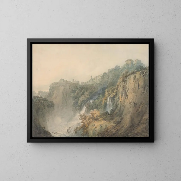 Tivoli-maalaus Sibyllan temppelillä ja vesiputouksilla - Joseph Mallord William Turner — kehystetty taideteos seinällä