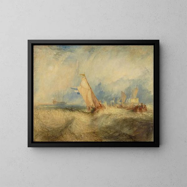 Van Tromp on valmistautumassa miellyttämään mestareitaan - Joseph Mallord William Turner — kehystetty taideteos seinällä