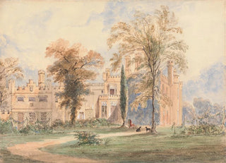 Joseph Murray Ince - An unidentified Gothic Mansion Side View of the House with Garden.webp