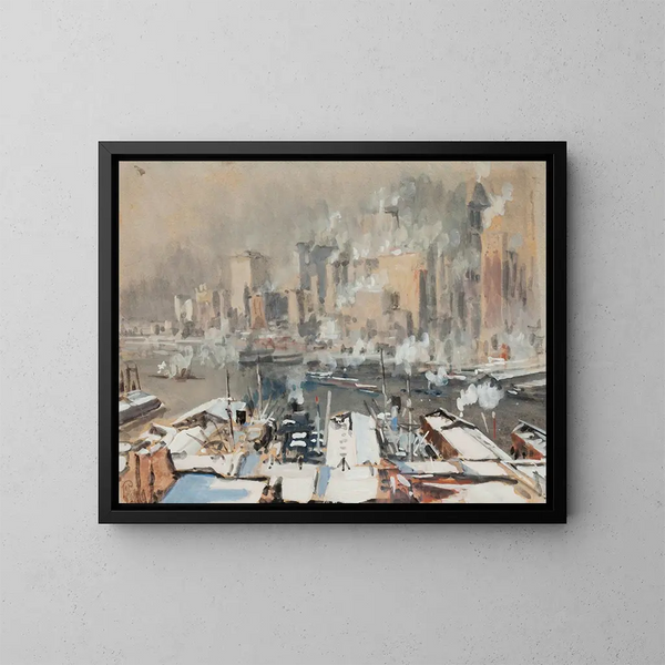Port of New York - Joseph Pennell — kehystetty taideteos seinällä