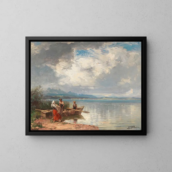 Pêcheur au bord du Chiemsee - Joseph Wopfner — kehystetty taideteos seinällä