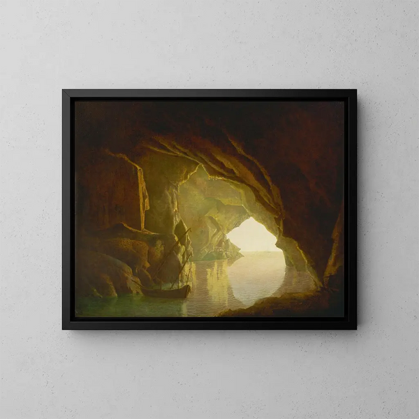Une grotte dans le golfe de Salerne au coucher de soleil - Joseph Wright de Derby — kehystetty taideteos seinällä