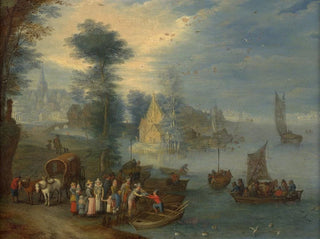 maisemasta joen varrella figuureilla - Joseph van Bredael — näkymä teoksesta