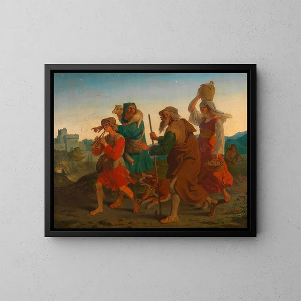La bande des bergers à la crèche - Joseph von Führich — kehystetty taideteos seinällä