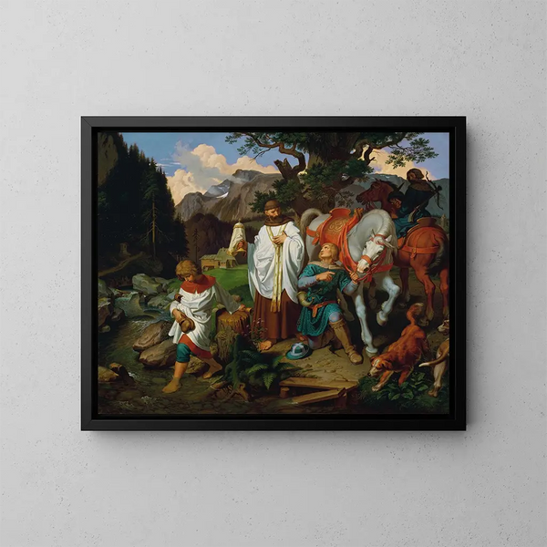 Rodolphe de Habsbourg ja papista - Joseph von Führich — kehystetty taideteos seinällä