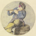 Joueur de flûte assis sur un tonneau - Cornelis Dusart — esillä sisätilassa