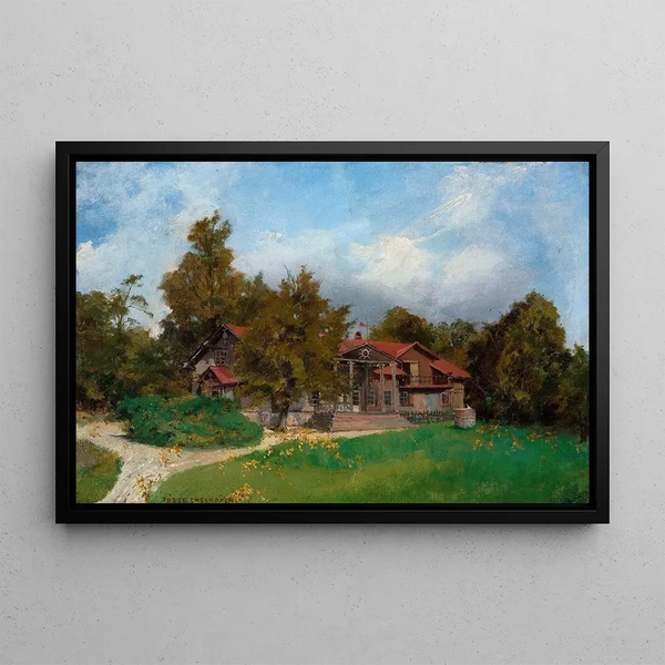 Villa in puutarhassa Kuklwka - Józef Chełmoński — kehystetty taideteos seinällä