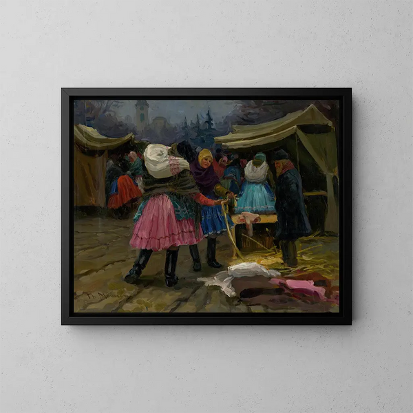 Sur le marché - Jozef Teodor Mousson — kehystetty taideteos seinällä
