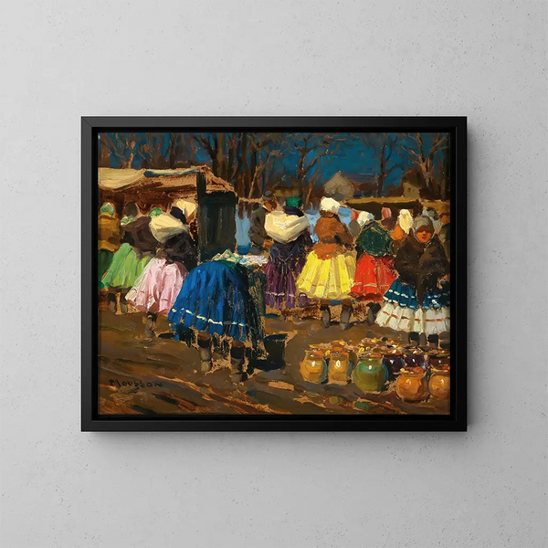 Au marché - Jozef Teodor Mousson — kehystetty taideteos seinällä