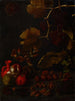 Nature morte avec des raisins, des pommes, des châtaignes, des amandes, des glands et une bouteille en terre cuite rouge - Juan Fernández el Labrador — näkymä teoksesta