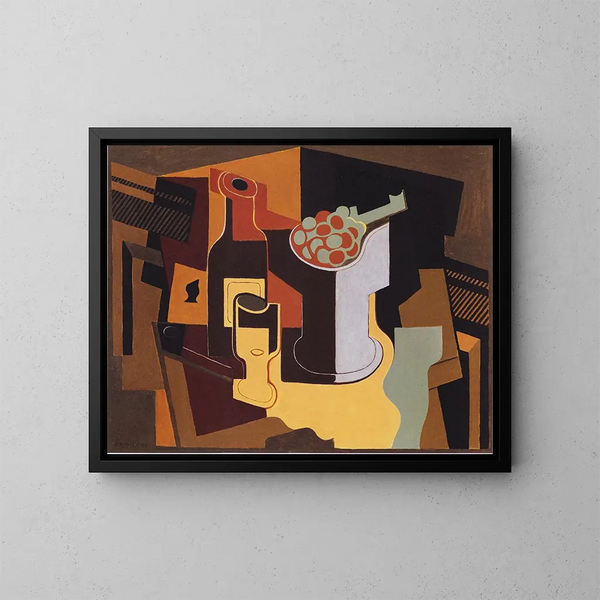 Bouteille et bol de fruits - Juan Gris — kehystetty taideteos seinällä