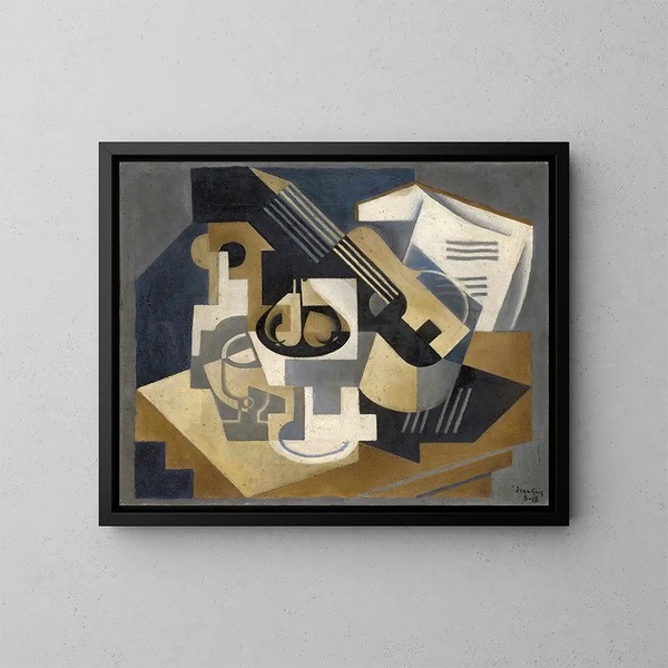Kitara ja hedelmäkulho pöydällä - Juan Gris — kehystetty taideteos seinällä