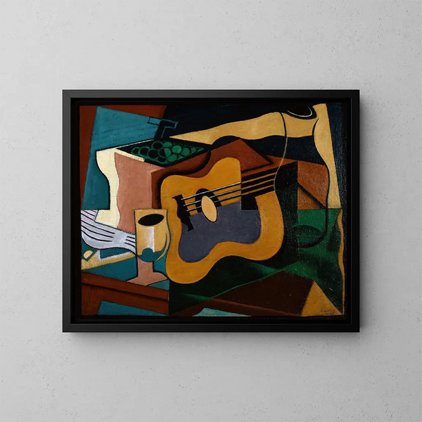 Luontoaiheinen kuollut luuranko ja kitara - Juan Gris — kehystetty taideteos seinällä