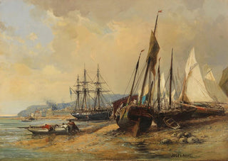 JulesAchille Nol - Segelschiffe und Fischerboote am bretonischen Strand.webp
