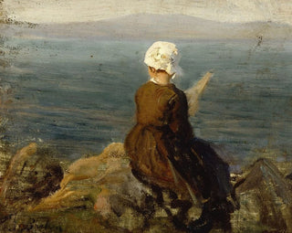 Fileuse sur les rochers à Douarnenez - Jules Breton — näkymä teoksesta