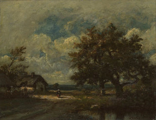 Le cottage au bord de la route sous un ciel orageux - Jules Dupré — näkymä teoksesta