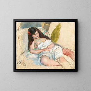 Nainen levossa - Jules Pascin — kehystetty taideteos seinällä