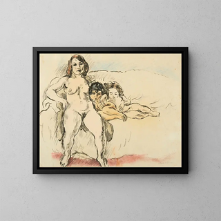 Naiset ja lapset - Jules Pascin — kehystetty taideteos seinällä