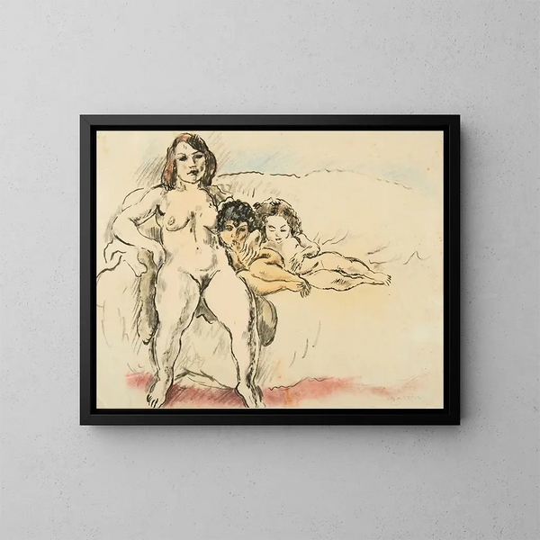 Naiset ja lapset - Jules Pascin — kehystetty taideteos seinällä