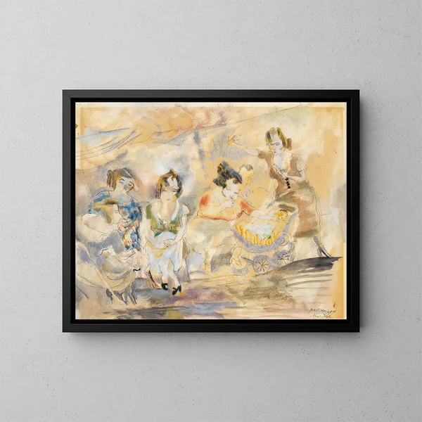 Nainen lastenvaunujen kanssa - Jules Pascin — kehystetty taideteos seinällä